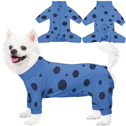 Comwish Hunde-OP-Anzug, langärmelig, Genesungsanzug, für Damen und Herren, mit Reißverschluss, nach dem Spay, kastriert, Einteiler, vollständiger Schutz, Body (Blau, XS) von comwish