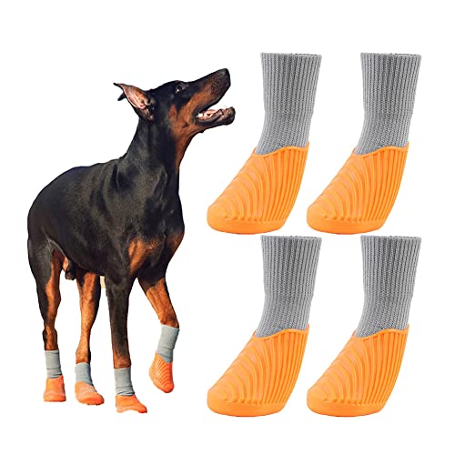 condinggen 2 Paar rutschfeste Hundeschuhe, wasserdichte Hundeschuhe, Outdoor-Hundesocken, wiederverwendbare Schuhe für Hunde, einfach zu ziehen, orange/grau, L von condinggen