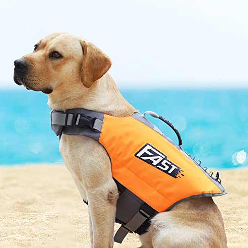 condinggen Schwimmweste für Hunde, verstellbare Größe, Oxford-Stoff, Schwimmweste mit Rettungsgriff, Schwimmzubehör Orange L von condinggen