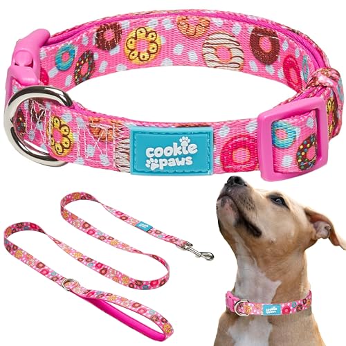 Cookie Paws Hundehalsband und Leine, weiches Neopren, gepolstert, bequem, stilvoll, langlebig und vielseitig, Donut, Größe S von cookie paws