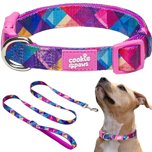 Cookie Paws Hundehalsband und Leine, weiches Neopren, gepolstert, bequem, stilvoll, langlebig und vielseitig, Fraktal, Größe S von cookie paws