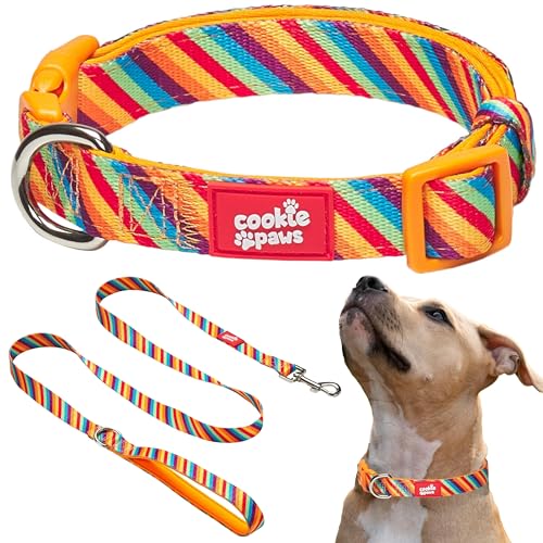 Cookie Paws Hundehalsband und Leine, weiches Neopren, gepolstert, bequem, stilvoll, langlebig und vielseitig, geometrisch, Größe M von cookie paws