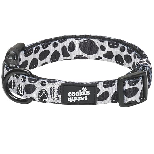 Cookie Paws Weiches Neopren gepolstertes Hundehalsband für mittelgroße Hunde | bequem, verstellbar, Schnellverschluss, langlebig, atmungsaktiv, leicht zu reinigen, niedlich, ausgefallen, Kuh-Druck, von cookie paws