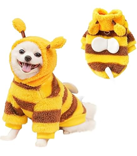 Bienenkostüm Hund & Katze – Süßes Haustierkostüm für Herbst & Winter – Tierverkleidung – Gelb-Schwarz mit Flügeln & Kapuze (Biene (Gelb-Schwarz), M) von corimori