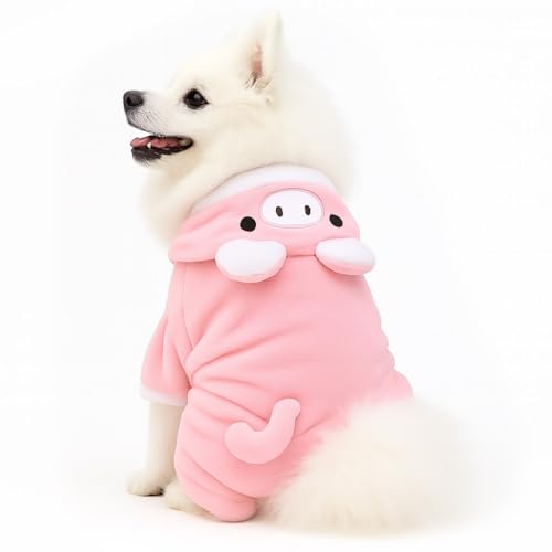 Schweinchen-Kostüm für Hunde & Katzen – Flauschiger Tierpullover mit Kapuze & Öhrchen – Warme Haustierkleidung für Herbst & Winter – Größen XS–XL (Schweinchen, 2XL) von corimori