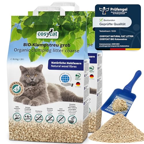 COSYCAT Klumpendes Bio-Katzenstreu aus Holz GROB [Limited Edition] – 40 l – in der Toilette entsorgbar – Klumpstreu pflanzlich - Holzstreu von cosycat NATURAL CAT LITTER