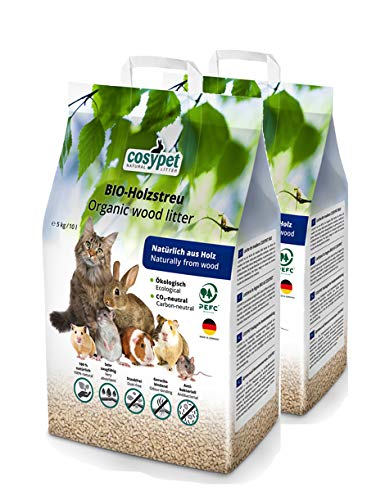 COSYPET Einstreu Pellets für Kaninchen, Hamster, Nager + Katzen [100% Bio + Natürlich] – saugstark + geruchsbindend – Nicht klumpende Holzstreu (Pellets, 40 l = 20 kg) von cosypet NATURAL LITTER