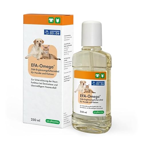 cp-pharma EFA-Omega Hund und Katze | 250 ml | Flüssiges Ergänzungsfuttermittel für Hund und Katze | Zur Unterstützung der Hautfunktion bei Dermatose und bei Haarausfall cp-pharma EFA-Omega Hund und Katze | 250 ml | Flüssiges Ergänzungsfuttermittel für Hund und Katze | Zur Unterstützung der Hautfunktion bei Dermatose und bei Haarausfall von cp-pharma