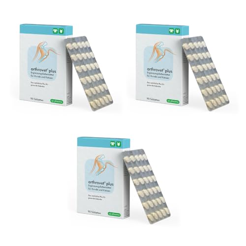 cp-pharma arthrovet plus | 3er Pack | 3 x 90 Tabletten | Ergänzungsfuttermittel für Hunde und Katzen | Für die physiologische Funktion der Gelenke und den Knochenaufbau von cp-pharma