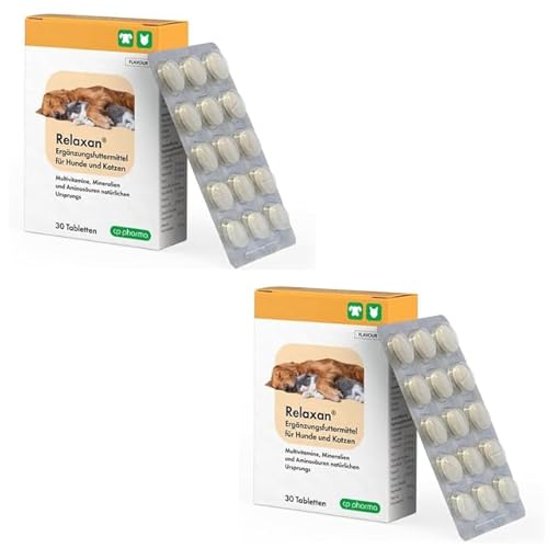 cp-pharma Relaxan | Doppelpack | 2 x 30 Tabletten | Ergänzungsfuttermittel für Hunde & Katzen | Multivitamine, Mineralien und Aminosäuren | Unterstützung bei Stresssituationen cp-pharma Relaxan | Doppelpack | 2 x 30 Tabletten | Ergänzungsfuttermittel für Hunde & Katzen | Multivitamine, Mineralien und Aminosäuren | Unterstützung bei Stresssituationen von cp-pharma