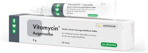 cp-pharma Vitamycin Augensalbe | 5 g | Augensalbe für Hunde, Katzen und Pferde | Kann unterstützend zur Augenpflege beitragen | Kann dabei helfen den Tränenfilm zu verbessern von cp-pharma
