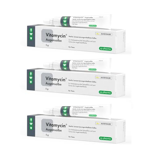 cp-pharma Vitamycin Augensalbe | 3er Pack | 3 x 5g | Augensalbe für Tiere | Kann unterstützend zur Augenpflege beitragen | Kann dabei helfen den Tränenfilm zu verbessern von cp-pharma