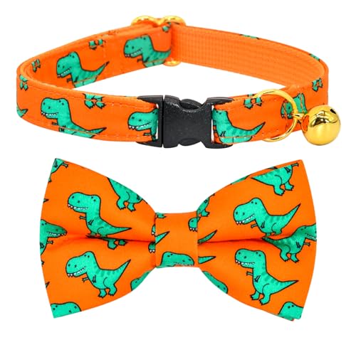 Breakaway Katzenhalsband, Fliege, Glocke, orangefarbener Dinosaurier-T-Rax, Hochzeits-/Geburtstagsgeschenk für Kätzchen Breakaway Katzenhalsband, Fliege, Glocke, orangefarbener Dinosaurier-T-Rax, Hochzeits-/Geburtstagsgeschenk für Kätzchen von csspet