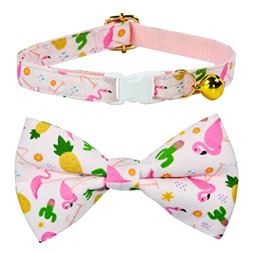 Katzen-Fliege, Halsband mit Glöckchen, Flamingos-Muster, rosa Hintergrund, Sicherheits-Kunststoff-Schnalle, Halsband für Katzen von csspet