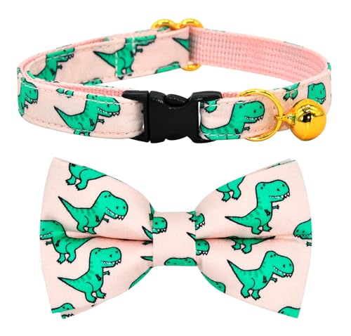 Katzenhalsband-Schleife-Set, grüner Dinosaurier-rosa Hintergrund, Hochzeit/Geburtstag, Breakaway-Halsband mit Fliege für Kätzchen/Katze Katzenhalsband-Schleife-Set, grüner Dinosaurier-rosa Hintergrund, Hochzeit/Geburtstag, Breakaway-Halsband mit Fliege für Kätzchen/Katze von csspet