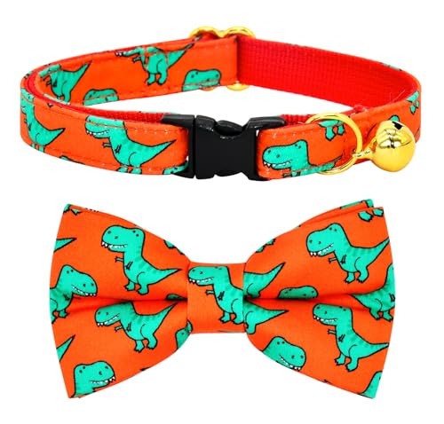 Katzenhalsband-Schleife-Set, grüner Dinosaurier-roter Hintergrund, Hochzeit/Geburtstag, Breakaway-Halsband mit Fliege für Kätzchen/Katze Katzenhalsband-Schleife-Set, grüner Dinosaurier-roter Hintergrund, Hochzeit/Geburtstag, Breakaway-Halsband mit Fliege für Kätzchen/Katze von csspet