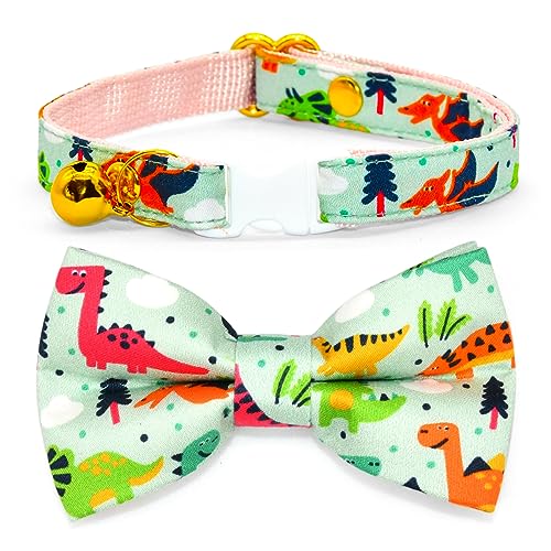 Niedliches Dinosaurier-Katzen-Fliegenhalsband, grünes Katzenhalsband, Breakaway mit Glocke, Sicherheits-Kunststoffschnalle, Halsband für Katzen von csspet
