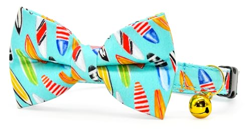Surf Aquarell-Katzen-Fliege mit Halsband, Sicherheits-Kätzchen-Halsband, Happy Summer, Katzenzubehör, Größe XS (20,3 cm – 33 cm) von csspet