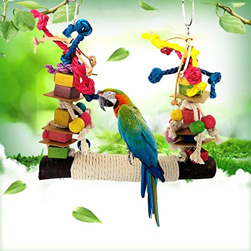 cuffslee Papageienspielzeug Vogelstange aus Leder, bunt, Baustein aus Baumwollseil, große Schaukel für Haustiere von cuffslee