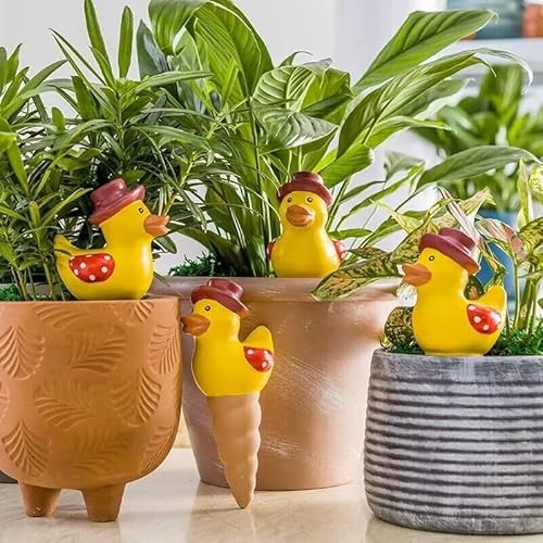 4stück Mini-Gartenstatue Entchen automatische Bewässerungsgerät, Topfpflanzen im Garten, Hof, Büro, 120ml Kapazität, verwendbar für 4-5 Tage, geeignet für Reise, Büro, Haus und Außenbereich (yellow) von cuhair