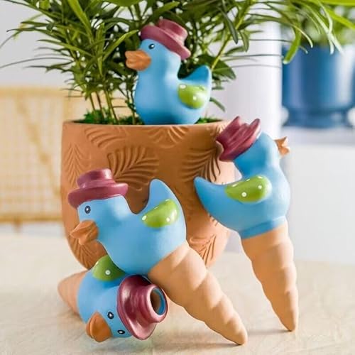 4stück Mini-Gartenstatue Entchen automatische Bewässerungsgerät, Topfpflanzen im Garten, Hof, Büro, 120ml Kapazität, verwendbar für 4-5 Tage, geeignet für Reise, Büro, Haus und Außenbereich (blue) von cuhair