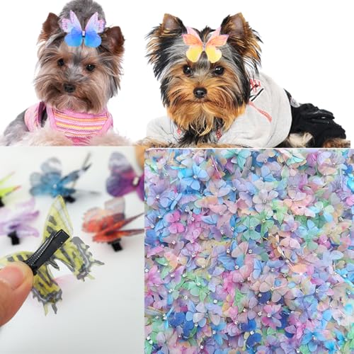 Doppel-Schmetterlings-Hundehaar-Accessoires, Schleife, transparente Gaze-Schmetterlinge mit Metallclip für Hunde, Shaggy-Hunde, Yorkie-Hunde, Malteser, Teddy, Haar-Accessoires, verschiedene Farben, 50 von cuhair