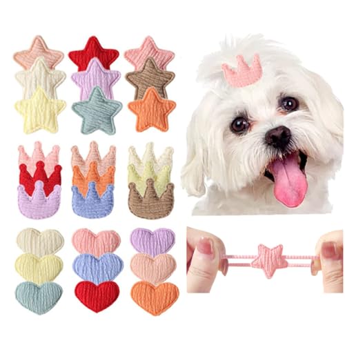 Haarspangen für kleine Hunde, 30 Stück (30 Farben), herzförmig, sternförmig, mit Haarspange, Haarschmuck für kleine Haustiere, Mädchen, Hundezubehör, Geschenke (Haarspange) (Haarband) von cuhair