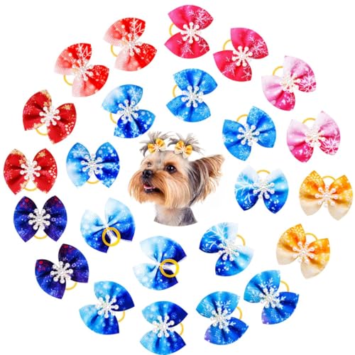Weihnachtsschleifen für Hunde, Schleife, Schneeflocke mit Gummiband, Welpenhaar-Accessoires, für kleine Hunde, Fellpflege-Produkte, Weihnachtsmann, Schneemann, Schleifen für Hunde, 20 Stück Weihnachtsschleifen für Hunde, Schleife, Schneeflocke mit Gummiband, Welpenhaar-Accessoires, für kleine Hunde, Fellpflege-Produkte, Weihnachtsmann, Schneemann, Schleifen für Hunde, 20 Stück von cuhair