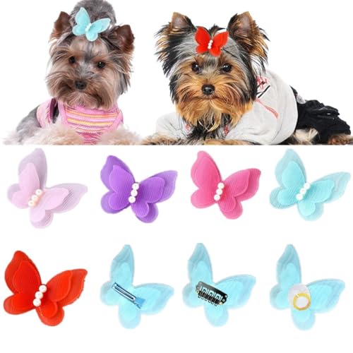 cuhair Haar-Accessoires für kleine Hunde, Schmetterling, mit Gummiband, Metallclip für Hunde, Haustiere, Katzen, Teddy, Yorkie, Malteser, Party, 30 Stück (3 Stile, 5 Farben) von cuhair
