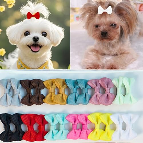 cuhair Haarschleifen für Hunde, klein, handgefertigt, Haar-Accessoires, Schleife, für Hunde, Katzen, Kätzchen, Kaninchen, Teddy, Pudel, Yorkshire, Malteser, Hundepflege-Zubehör, 24 Stück (A) von cuhair