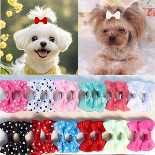 cuhair Haarschleifen für Hunde, klein, handgefertigt, Haar-Accessoires, Schleife, für Hunde, Katzen, Kätzchen, Kaninchen, Teddy, Pudel, Yorkshire, Malteser, Hundepflege-Zubehör, 24 Stück (E) von cuhair
