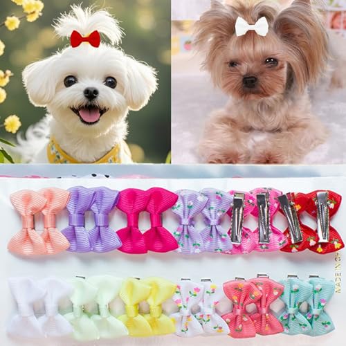 cuhair Haarschleifen für Hunde, klein, handgefertigt, Haar-Accessoires, Schleife, für Hunde, Katzen, Kätzchen, Kaninchen, Teddy, Pudel, Yorkshire, Malteser, Hundepflege-Zubehör, 24 Stück (H) von cuhair