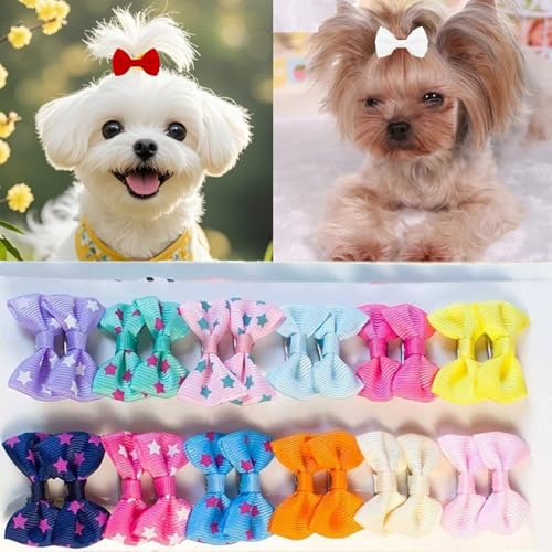 cuhair Haarschleifen für Hunde, klein, handgefertigt, Haar-Accessoires, Schleife, für Hunde, Katzen, Kätzchen, Kaninchen, Teddy, Pudel, Yorkshire, Malteser, Hundepflege-Zubehör (J), 24 Stück von cuhair