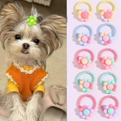 cuhair Haarschmuck für kleine Hunde, Cartoon-Sonnenblume mit Gummiband für Mädchen, Welpen, Teddy, Malteser, Yorkshire, Langhaar, zottelig, 10 Stück von cuhair