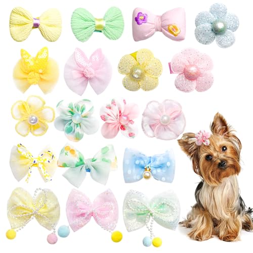 cuhair Haarschmuck für kleine Hunde, Schleife, Blume, mit Clip, Haarspangen für zottelige Hunde, lange Hunde, Haustiere, Teddy, Yorkie, Malteser, Party, 20 Stück von cuhair