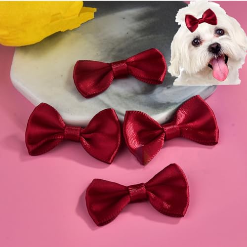 cuhair Haarspangen für kleine Hunde, mit Clip für Hunde, Katzen, Haustiere, Welpen, Yorkshire, Malteser, Haarpflege-Zubehör, Schleife, Weinrot, 5 Stück von cuhair