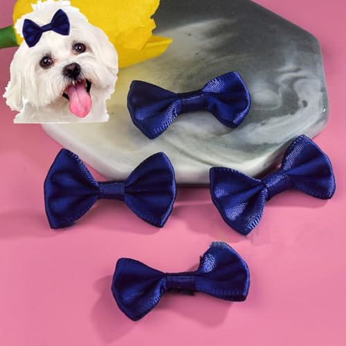 cuhair Haarspangen für kleine Hunde, mit Clip für Hunde, Katzen, Haustiere, Welpen, Yorkshire, Malteser, Hundehaarpflege-Zubehör, Schleife, Dunkelblau, 5 Stück von cuhair
