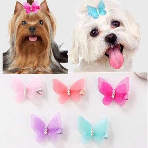cuhair Niedliche, handgefertigte Hunde-Haarspangen mit Schleifen, rutschfeste Chiffon-Schmetterlings-Haarspangen für Welpen, den täglichen Gebrauch, Katzen, Haustiere, Fellpflege, Party-Zubehör, von cuhair