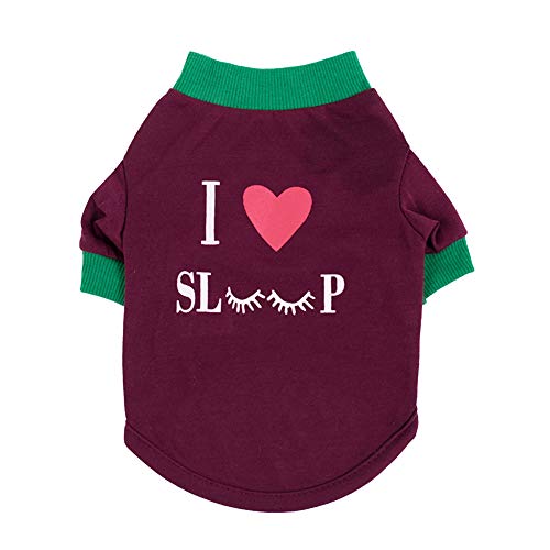 cuiyoush T-Shirt für Hunde und Katzen, mit Aufdruck "I Love Sleep", atmungsaktiv, Vorderbeine, Größe M, Violett / Rot von cuiyoush