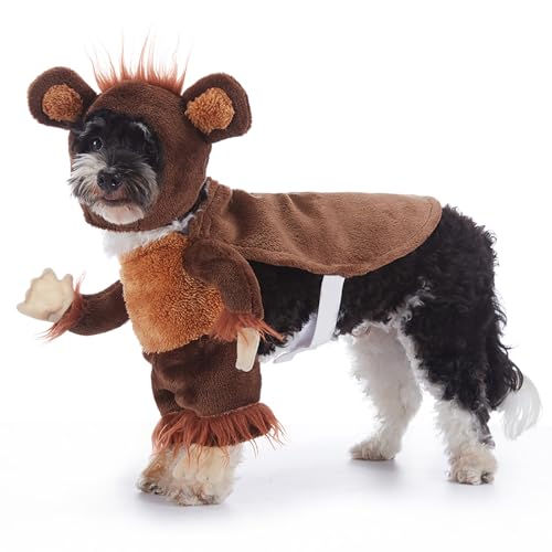 curfair Lustiges Haustier-Kostüm-Set, weich, atmungsaktiv, verstellbar, Outfits für Hunde, Halloween, Weihnachten, Cosplay, mit Verschlussbandverschluss, lustig, verspielt, Braun, L von curfair