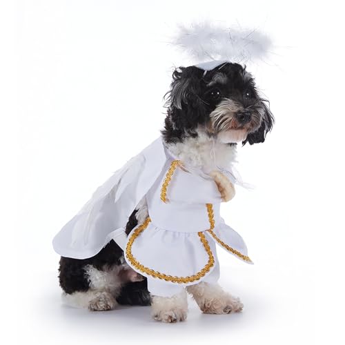 curfair Lustiges Haustier-Kostüm-Set, weich, atmungsaktiv, verstellbar, Outfits für Hunde, Halloween, Weihnachten, Cosplay, mit Verschlussbandverschluss, lustig, verspielt, Weiß, M von curfair