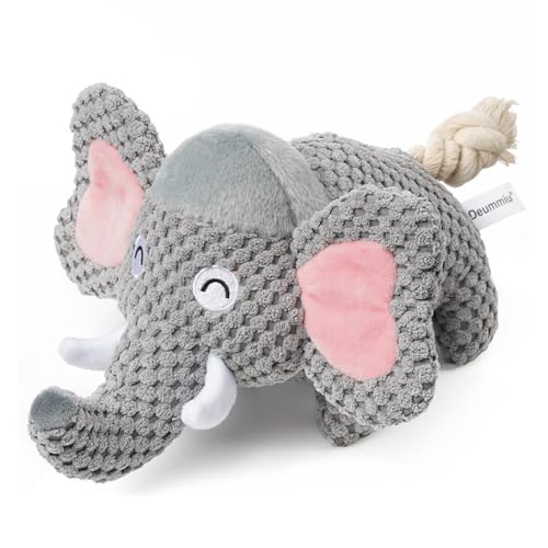 curfair Safe Dog Plaything Toy Washable Dog Toy Pet Squeaky Toy Cartoon Elephant Shape Plush Stuffed Dog Toy for Teeth Cleaning Playtime Grey von curfair