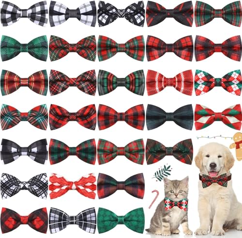 cutecool 30 Weihnachts-Hundehalsband, kariert, lose Weihnachts-Hunde-Krawatte, Urlaub, Hundezubehör, Welpenschleife, abnehmbarer Halsbandanhänger von cutecool