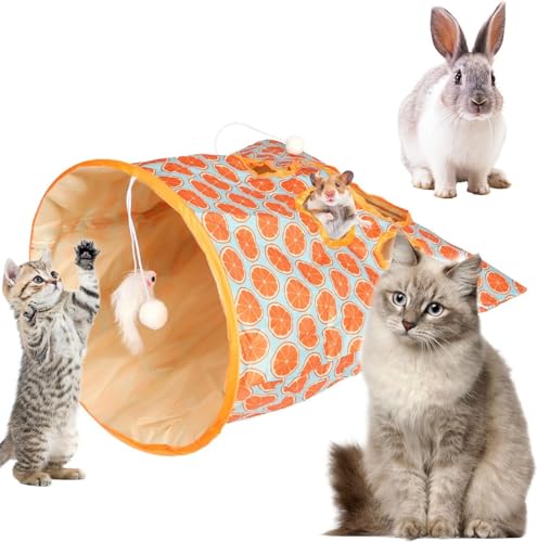 cutecool Katzentunneltasche, geeignet für Indoor-Katzen, orangefarbene faltbare interaktive Haustier-Diamant-Tasche, mit 1 Maus und 3 Plüschbällen, zum Verstecken und Suchen von cutecool
