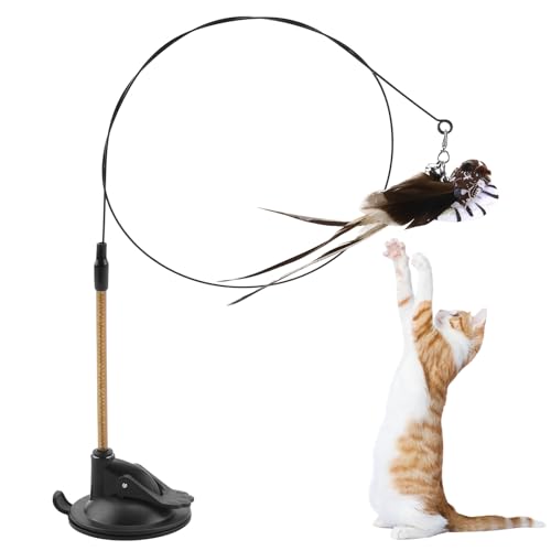 cxxtkcxxlc Katzenangel Stabil mit Saugnapf, Katzenspielzeug Angel mit Federn – Intelligentes Spielzeug für Katzen mit Vogel-Federn, Katzenangel für Selbstbeschäftigung und Unterhaltung - Graue Munia von cxxtkcxxlc