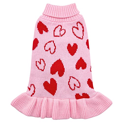 cyeollo Hundepullover zum Valentinstag, Hundekleidung, Rollkragen mit Loch für die Leine, Herzmuster, Urlaubsthema, für kleine Hunde cyeollo Hundepullover zum Valentinstag, Hundekleidung, Rollkragen mit Loch für die Leine, Herzmuster, Urlaubsthema, für kleine Hunde von cyeollo
