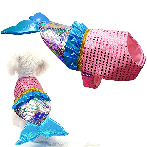 cyeollo Meerjungfrau Hundekostüme Pailletten Meerjungfrau Kleidung Welpen Cosplay für kleine Hunde Party Verkleiden Haustier Kostüme Größe XS von cyeollo