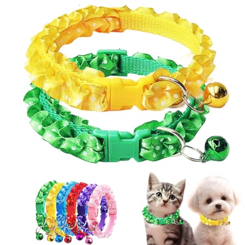 Glöckchenhalsband für kleine Hunde, 2er-Pack, XS-Hundehalsband mit Glöckchen, Wellenpunkt, Spitze, Kätzchenhalsband, verstellbare Schnalle, für XXS, XS, XS, kleine Haustiere, weibliche Katzen, Hunde Glöckchenhalsband für kleine Hunde, 2er-Pack, XS-Hundehalsband mit Glöckchen, Wellenpunkt, Spitze, Kätzchenhalsband, verstellbare Schnalle, für XXS, XS, XS, kleine Haustiere, weibliche Katzen, Hunde von cyhaen