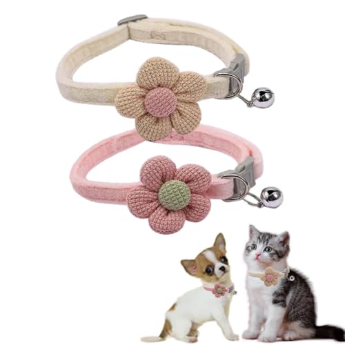 Halsband für kleine Katzen mit Glöckchen, 2 Stück, Rosa + Beige, für kleine Hunde, mit Glöckchen, Blume, Wildleder, niedlich, ausgefallenes Welpenhalsband mit Glöckchen, für XXS, XS, kleine Kätzchen, Halsband für kleine Katzen mit Glöckchen, 2 Stück, Rosa + Beige, für kleine Hunde, mit Glöckchen, Blume, Wildleder, niedlich, ausgefallenes Welpenhalsband mit Glöckchen, für XXS, XS, kleine Kätzchen, von cyhaen