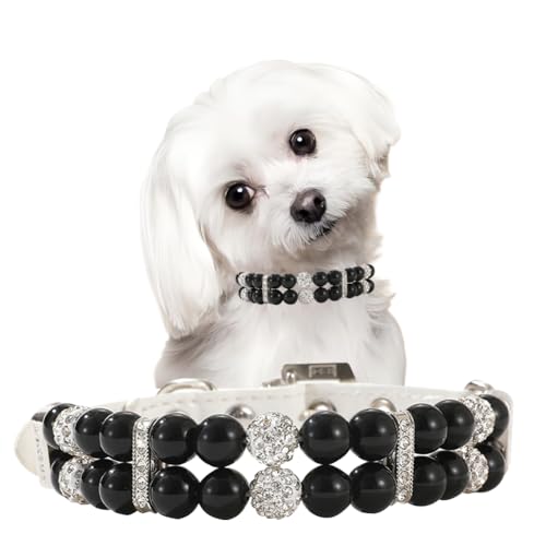 Hundehalsband für kleine Hunde, schwarze Perle, Katzenhalsband, mit Strass, luxuriöses Perlenhalsband für XXS, XS, S, M, Haustier, Katze, Kätzchen, XXS Hundehalsband für kleine Hunde, schwarze Perle, Katzenhalsband, mit Strass, luxuriöses Perlenhalsband für XXS, XS, S, M, Haustier, Katze, Kätzchen, XXS von cyhaen